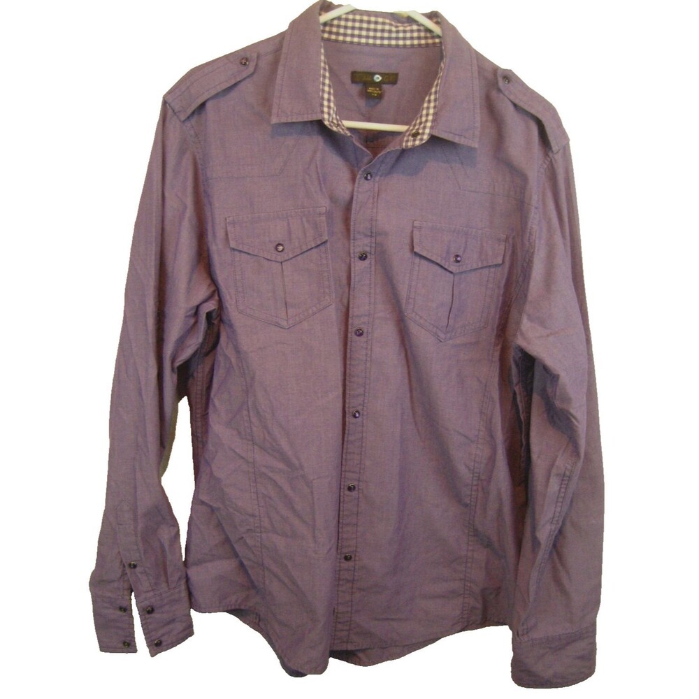 Womens Twice Gray Western Style w Pearl Snaps & Epaulets Casual Shirt Top sz L